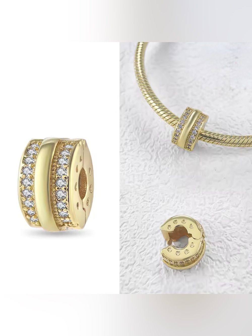 Pandora Gold Pavé Clip-On Charm with Clear Stones